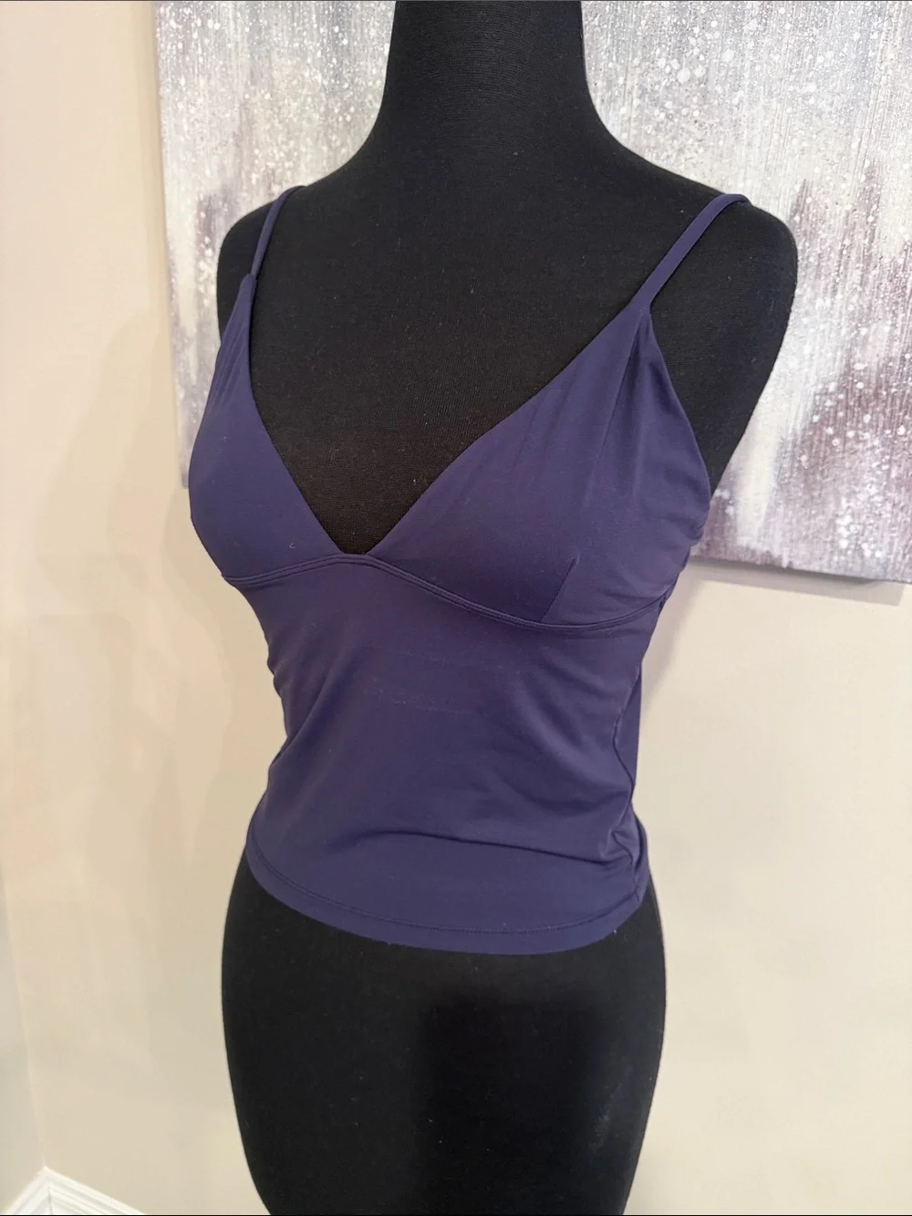 Plunge V-Neck Camisole Tank Top Navy Blue